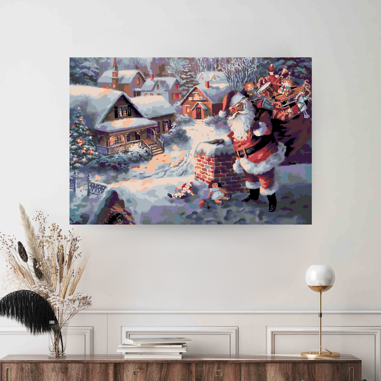 Colectie tablouri pe numere - Sarbatori: Setul include vopsele numerotate, 3 pensule, panza numerotata, agatatoare, imagine de control si pachet pentru impachetat. Optional, poate avea sasiu pentru inramare.