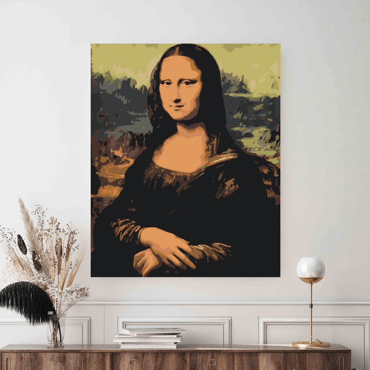 Colectie tablouri pe numere - Picturi celebre: Setul include vopsele numerotate, 3 pensule, panza numerotata, agatatoare, imagine de control si pachet pentru impachetat. Optional, poate avea sasiu pentru inramare.