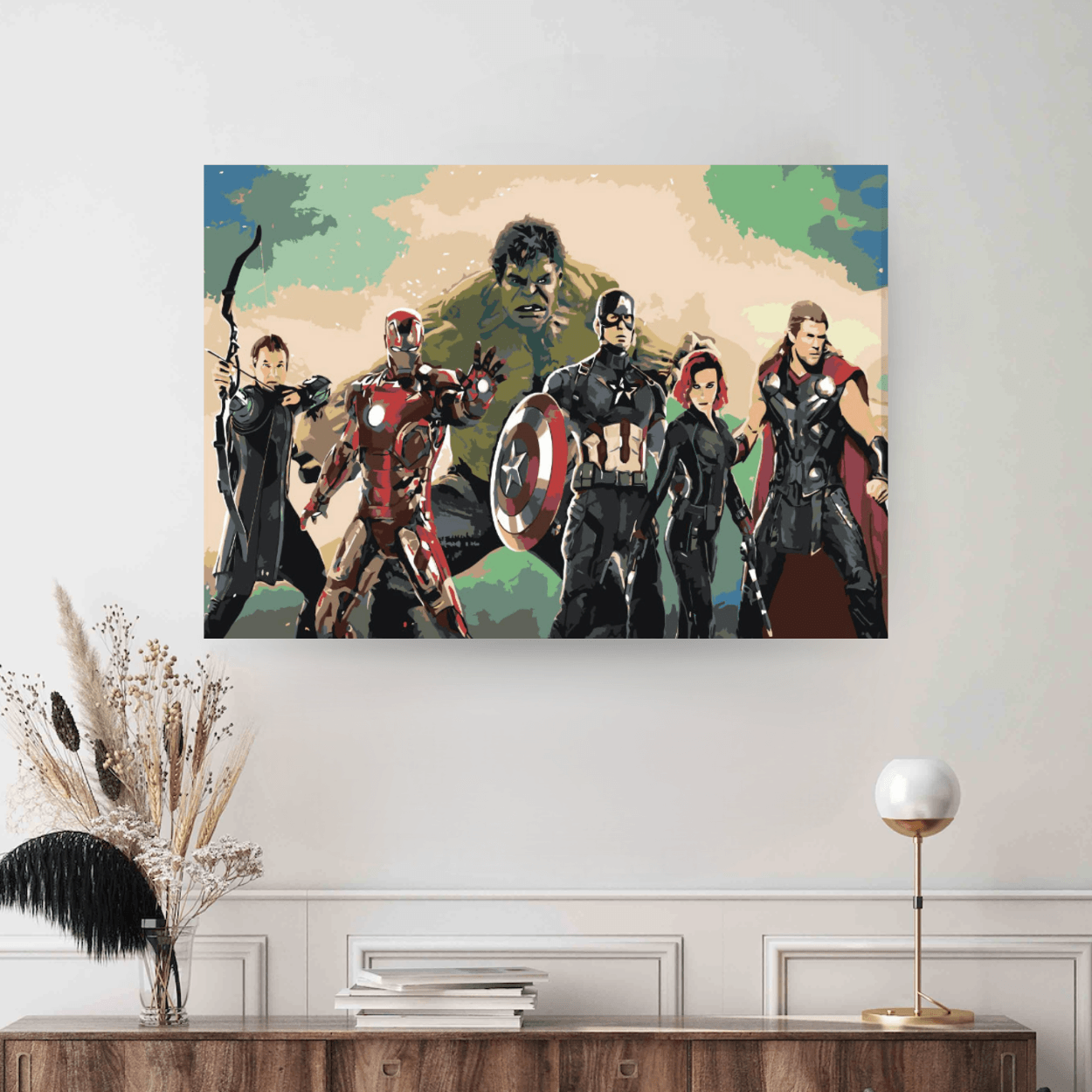 Colectie tablouri pe numere - Filme si seriale: Setul include vopsele numerotate, 3 pensule, panza numerotata, agatatoare, imagine de control si pachet pentru impachetat. Optional, poate avea sasiu pentru inramare.