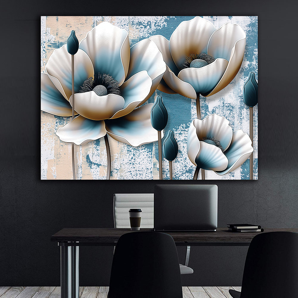 Leinwandgemälde - Goldene und blaue Blumen