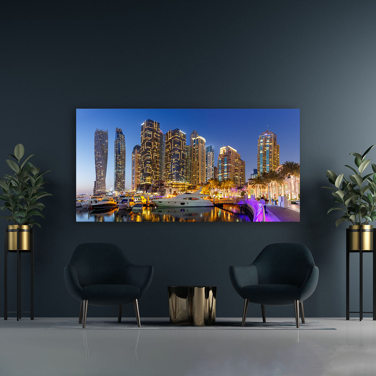 Leinwandbild - Dubai Marina bei Nacht