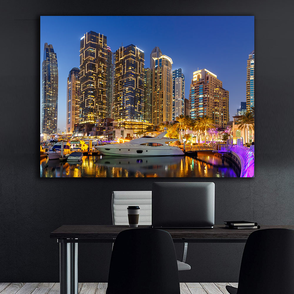 Leinwandbild - Dubai Marina bei Nacht