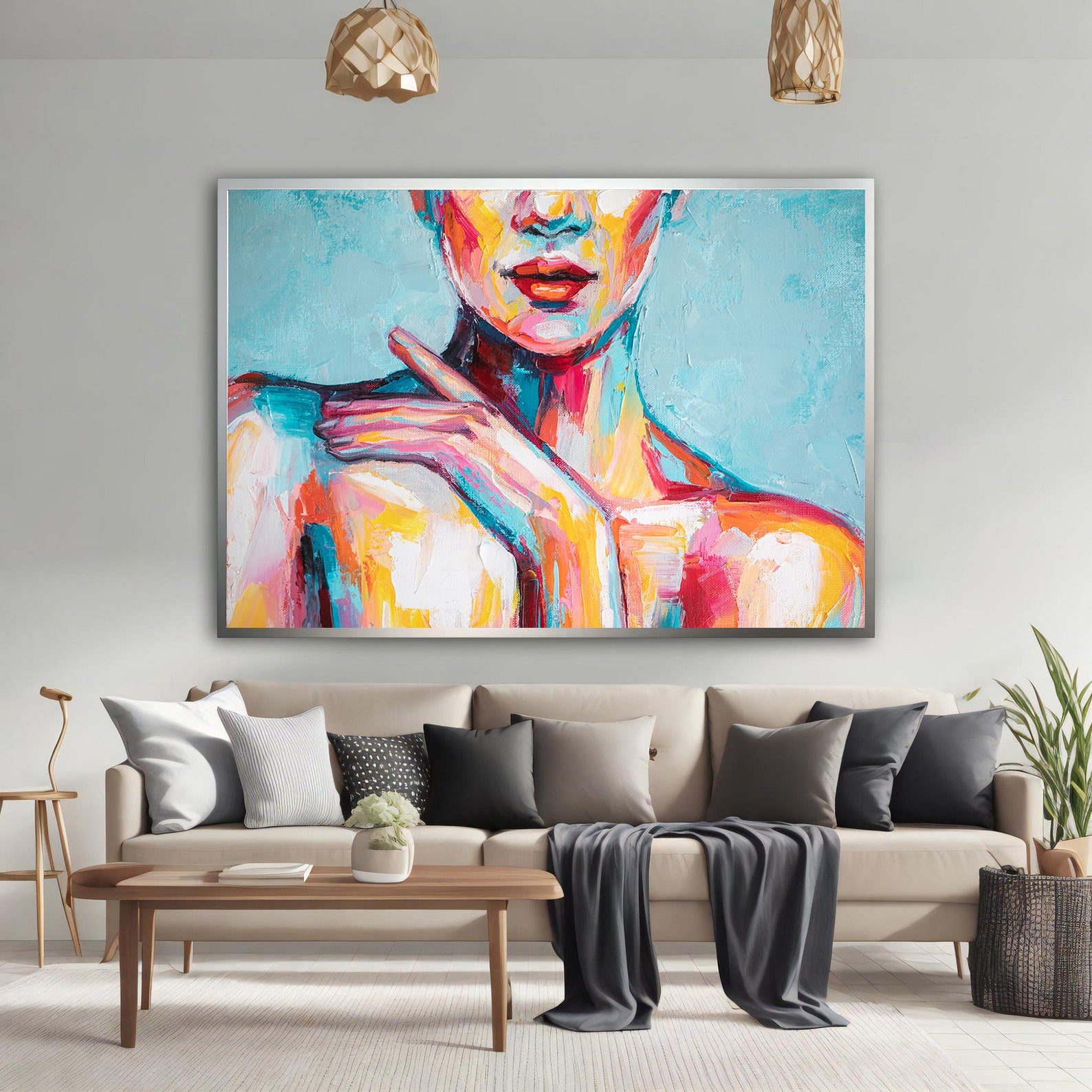 Tableau sur toile - Portrait de femme multicolore