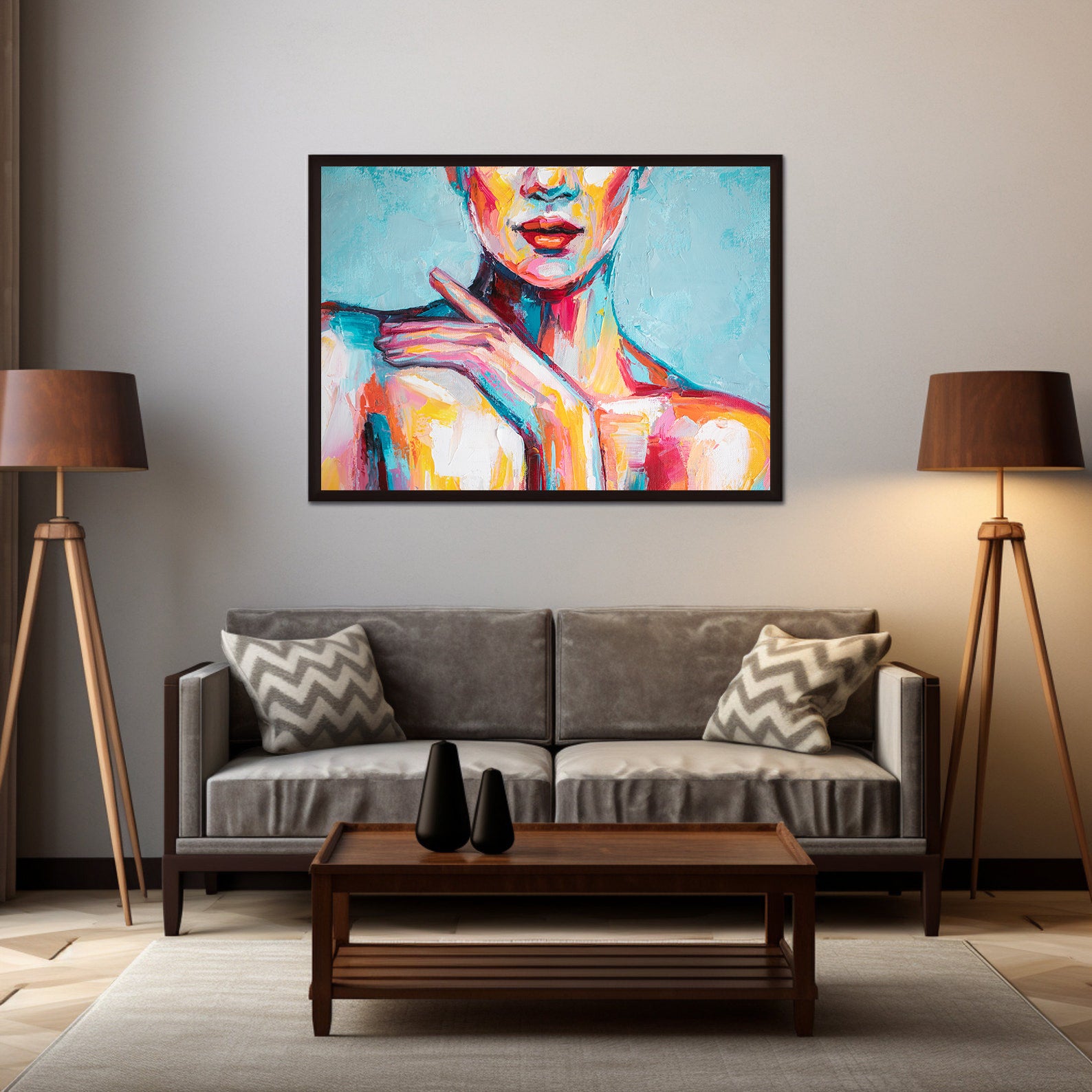 Tableau sur toile - Portrait de femme multicolore