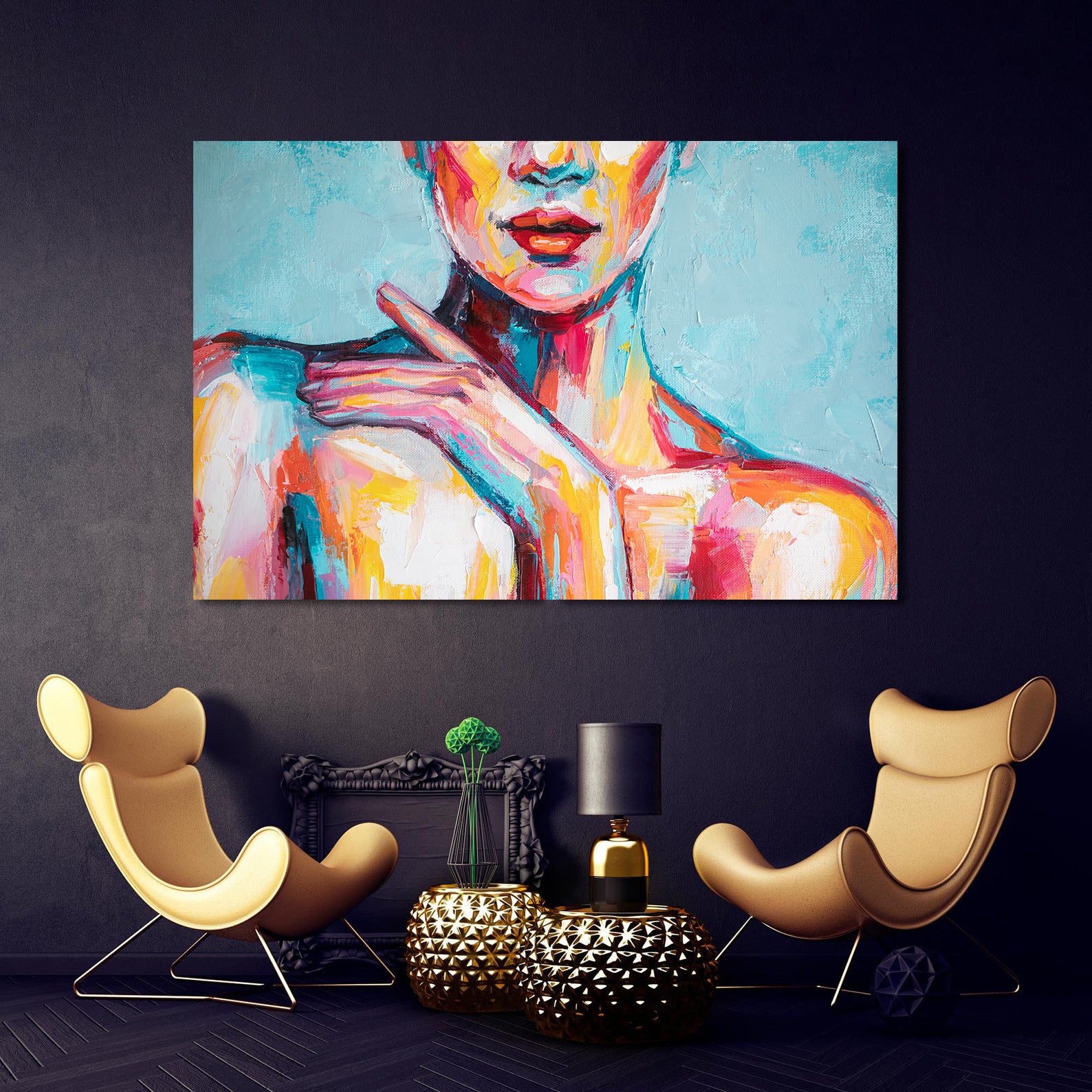 Tableau sur toile - Portrait de femme multicolore