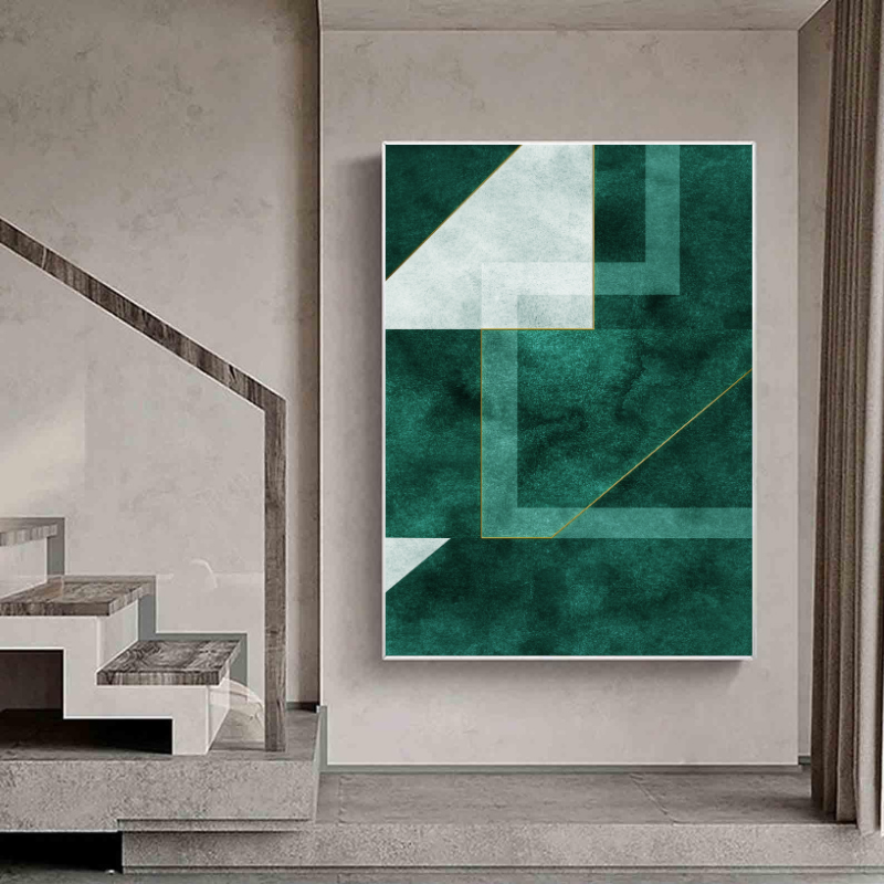 Leinwandgemälde - Moderne grüne geometrische Linien
