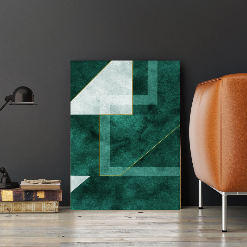 Leinwandgemälde - Moderne grüne geometrische Linien