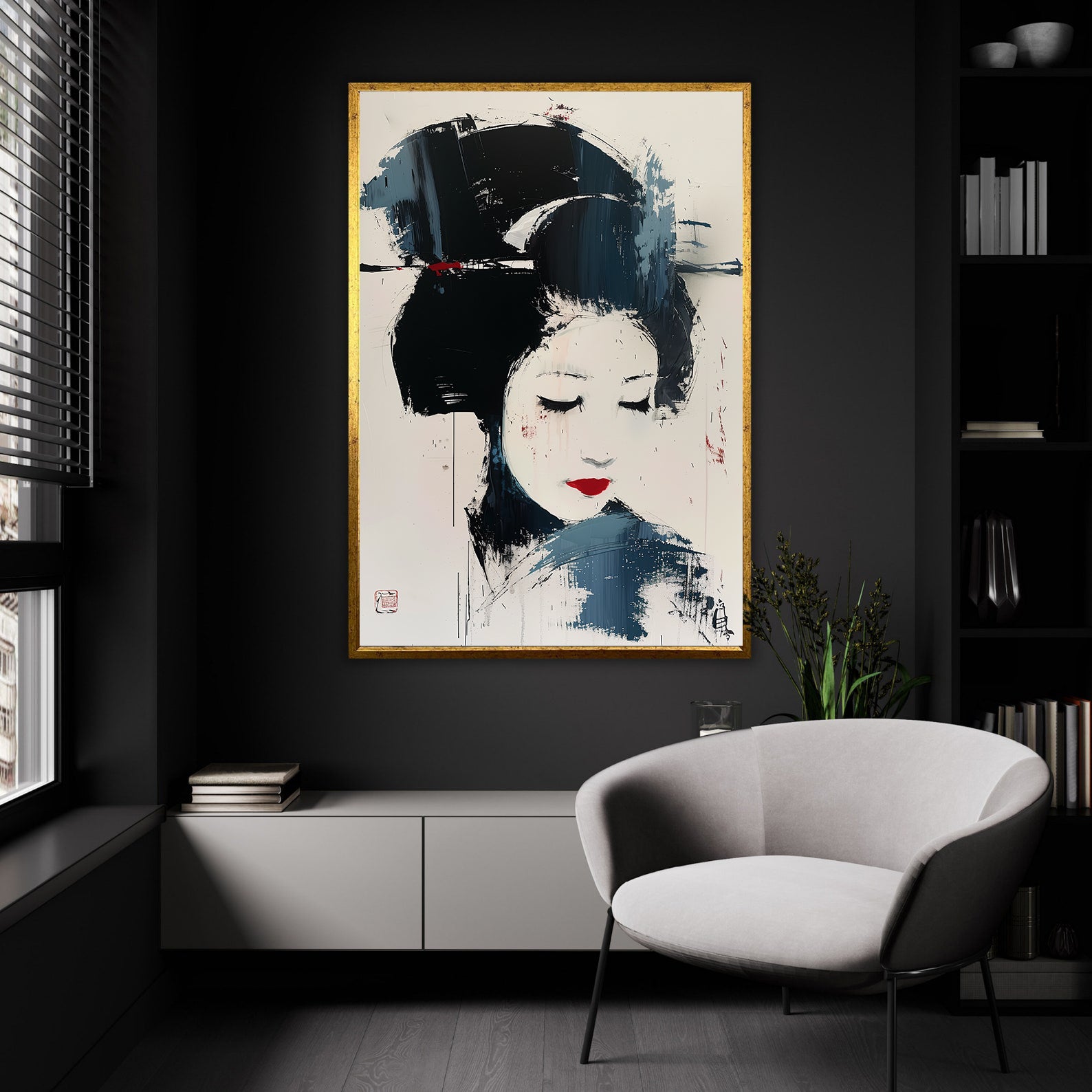 Peinture sur toile - Portrait de Geisha