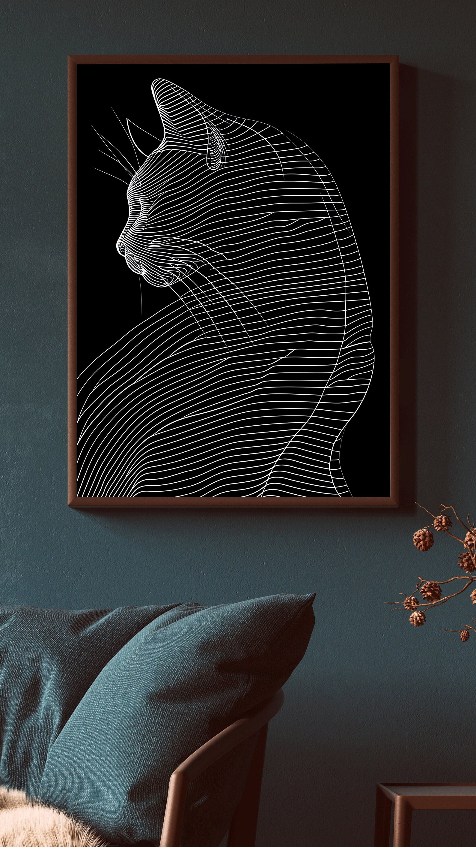 Peinture sur toile - Chat noir et blanc