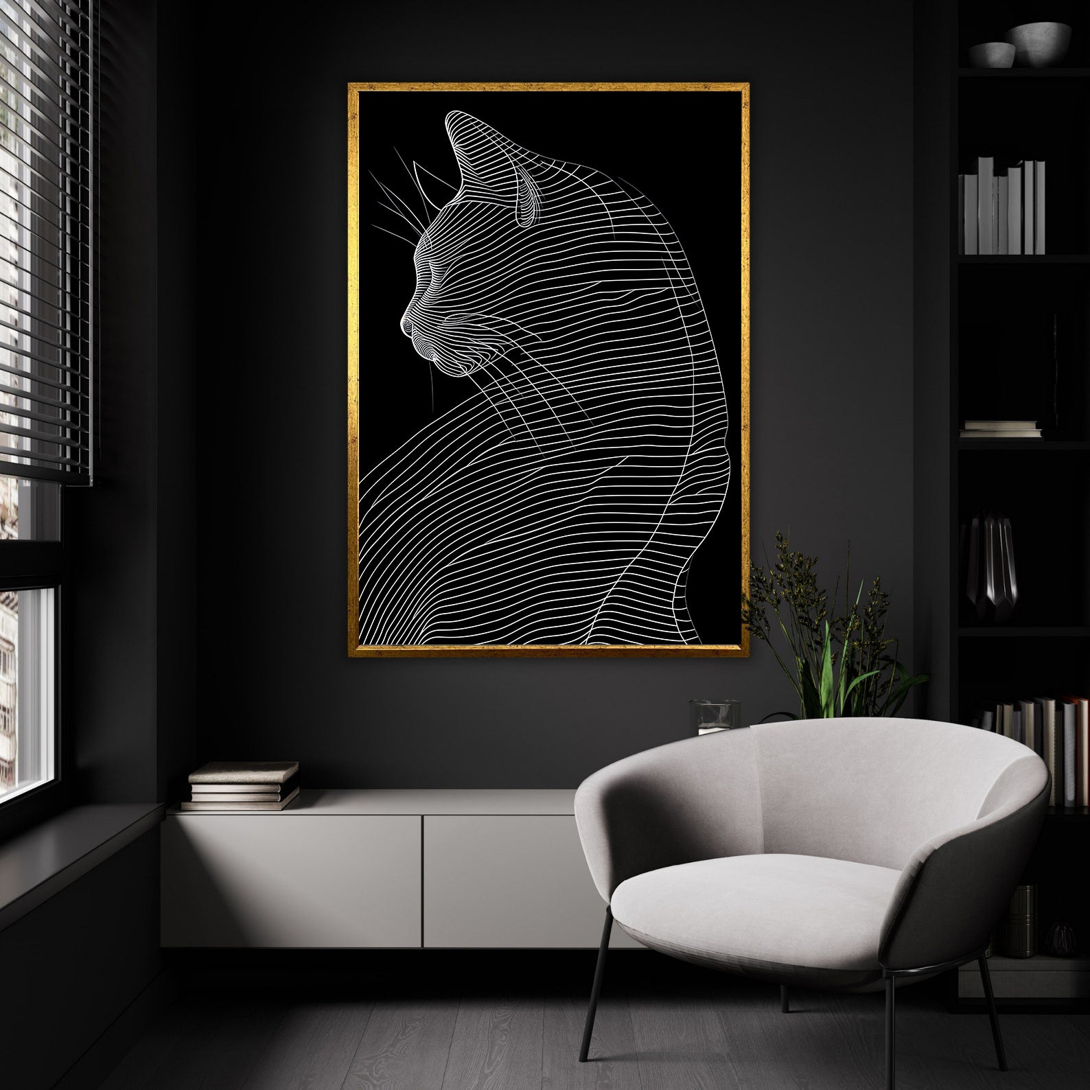 Peinture sur toile - Chat noir et blanc
