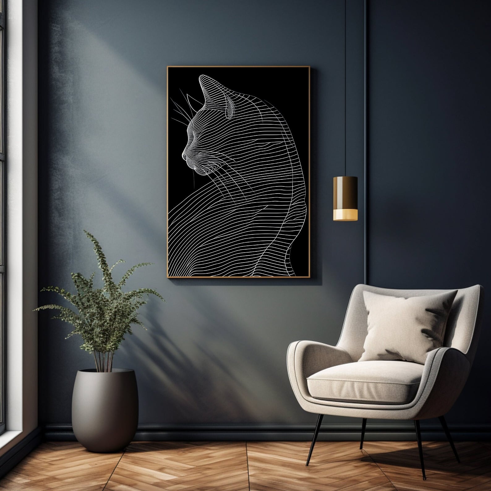 Peinture sur toile - Chat noir et blanc