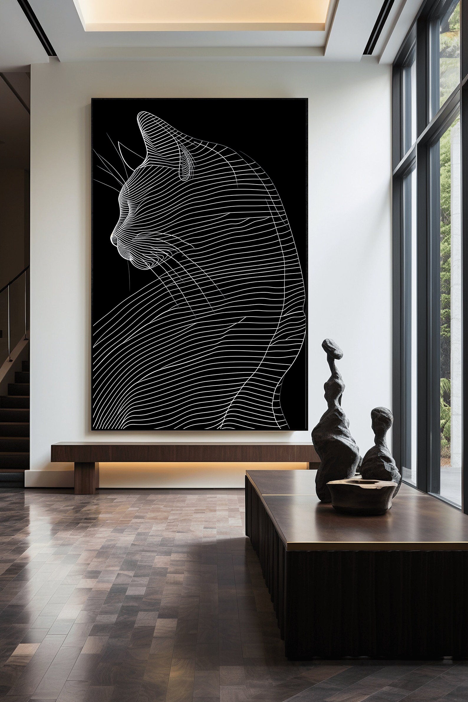 Peinture sur toile - Chat noir et blanc