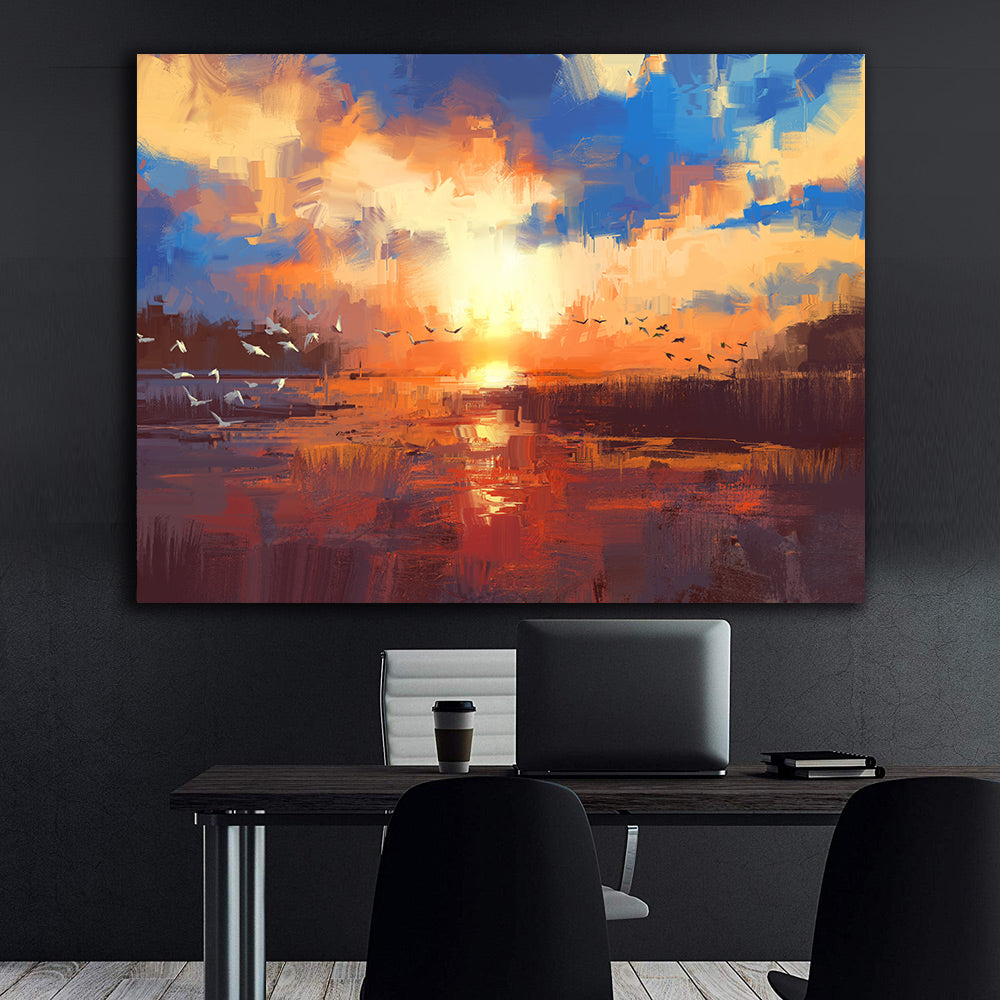 Peinture sur toile - Paysage de voyage avec oiseaux