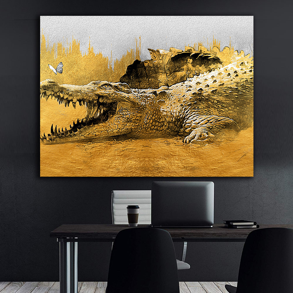 Leinwandbild - Schmetterling und Krokodil