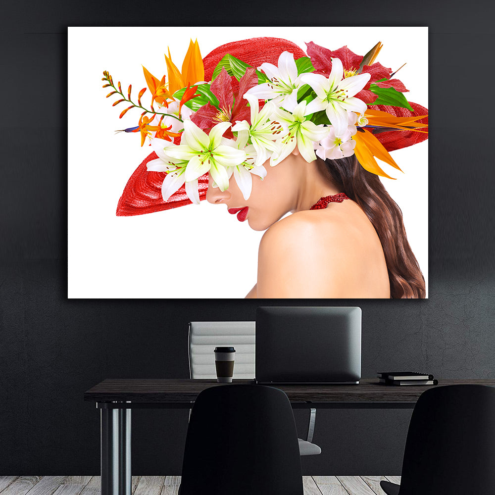 Peinture sur toile - Portrait de femme au chapeau