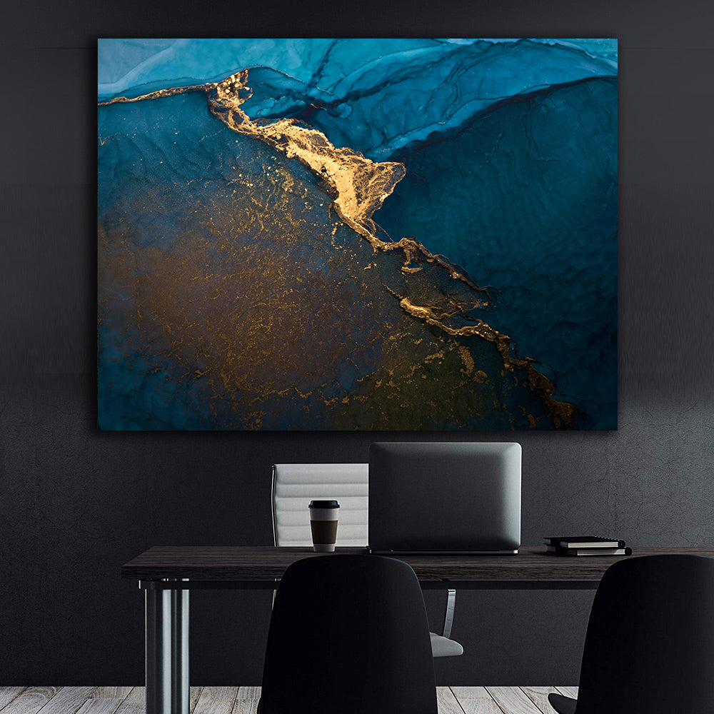 Peinture sur toile - Abstrait bleu doré