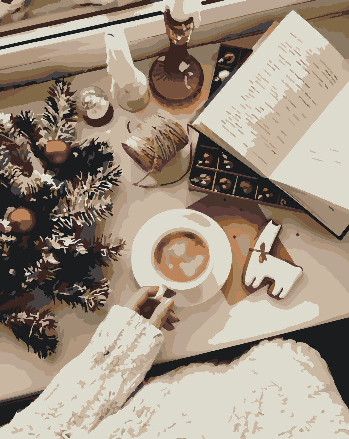 a person sitting at a table with a cup of coffee