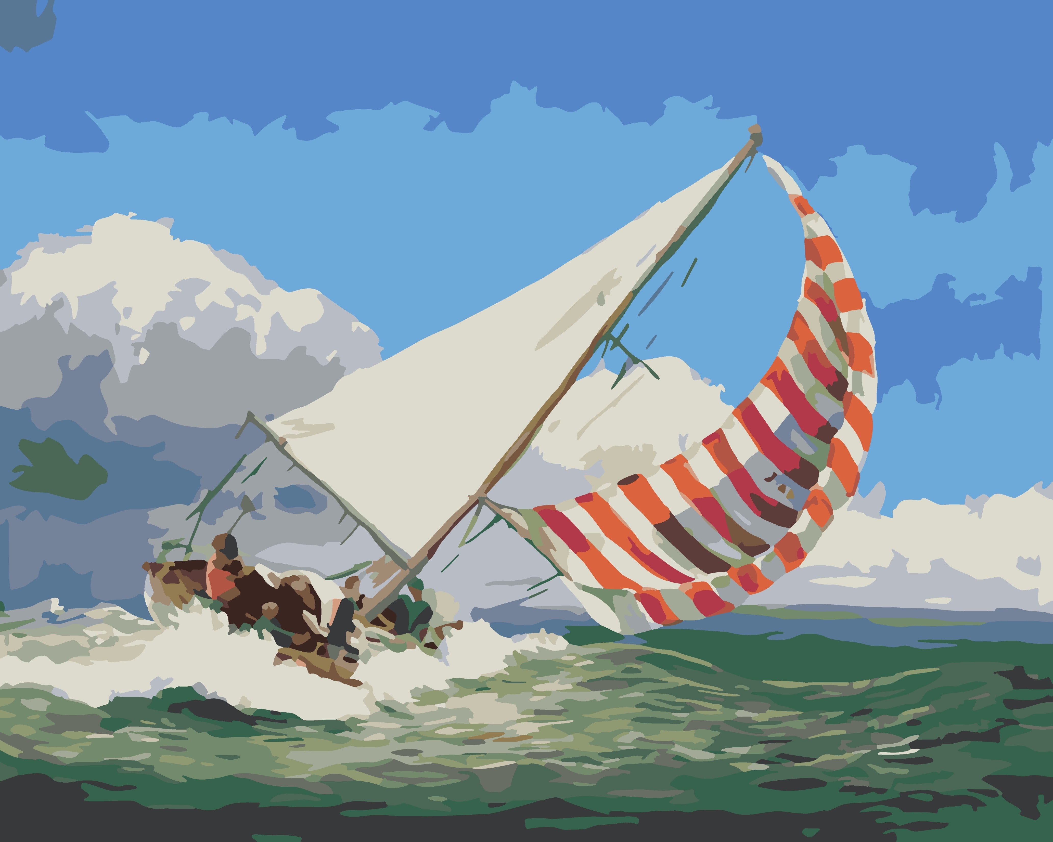 a painting of a sail boat in the ocean