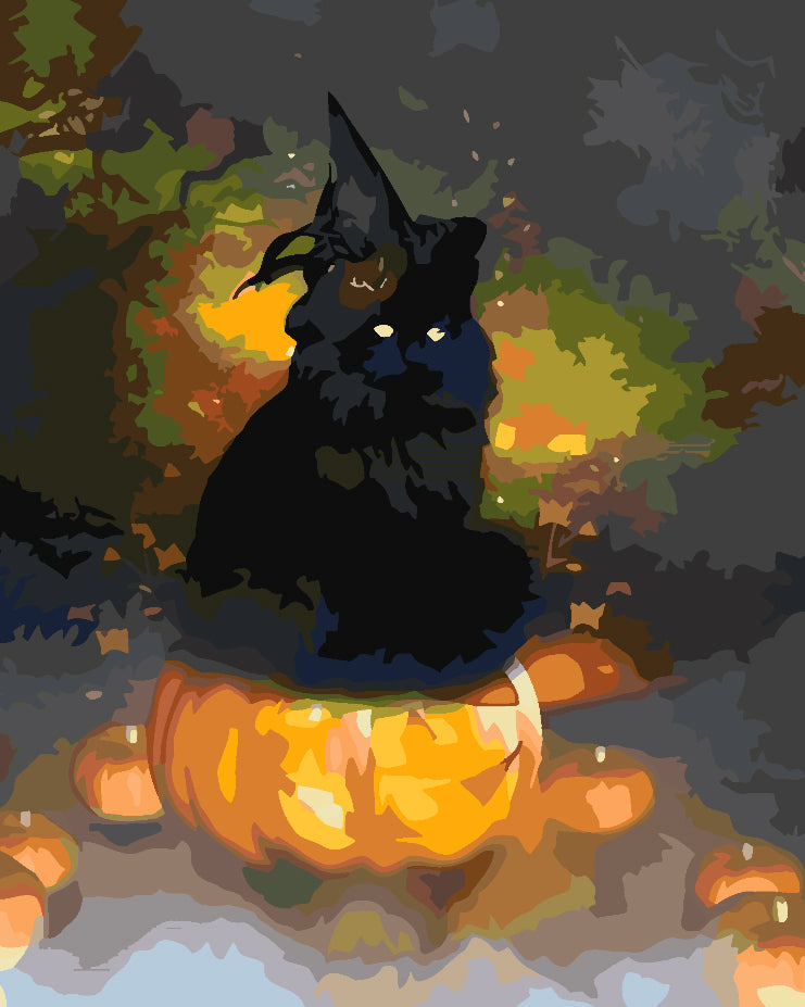 Malen nach Zahlen - Halloween-Kürbis und Katze 3616