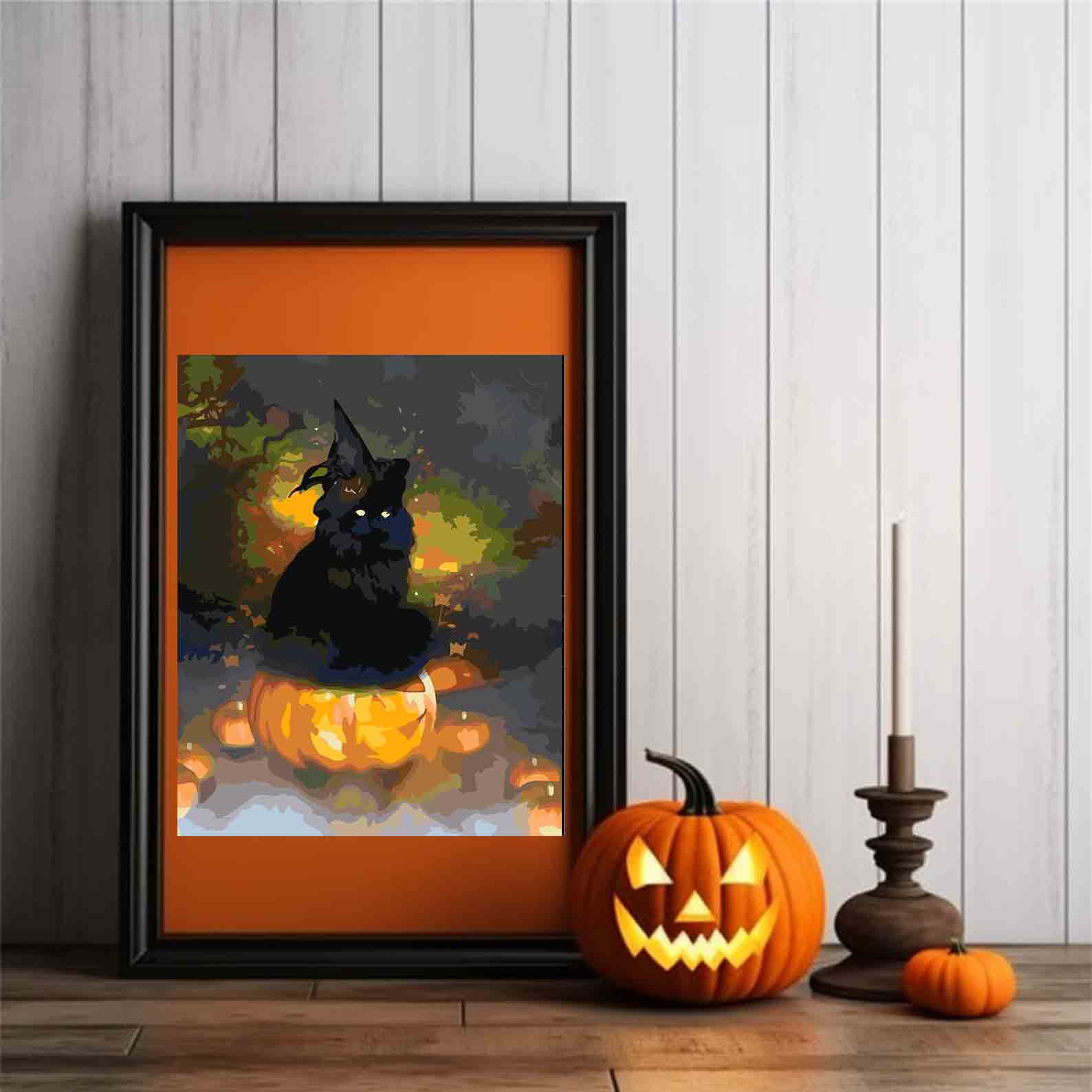 Peinture par numéros - Citrouille et chat d'Halloween 3616