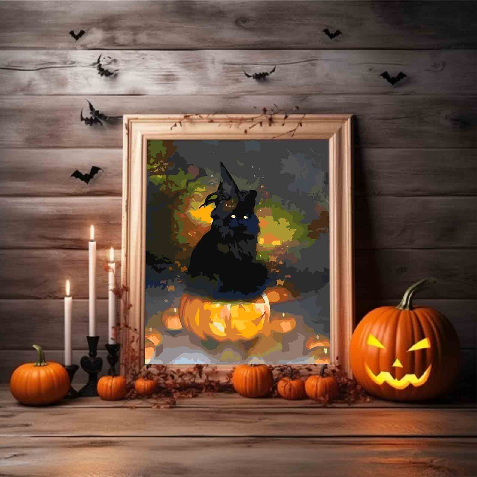 Peinture par numéros - Citrouille et chat d'Halloween 3616