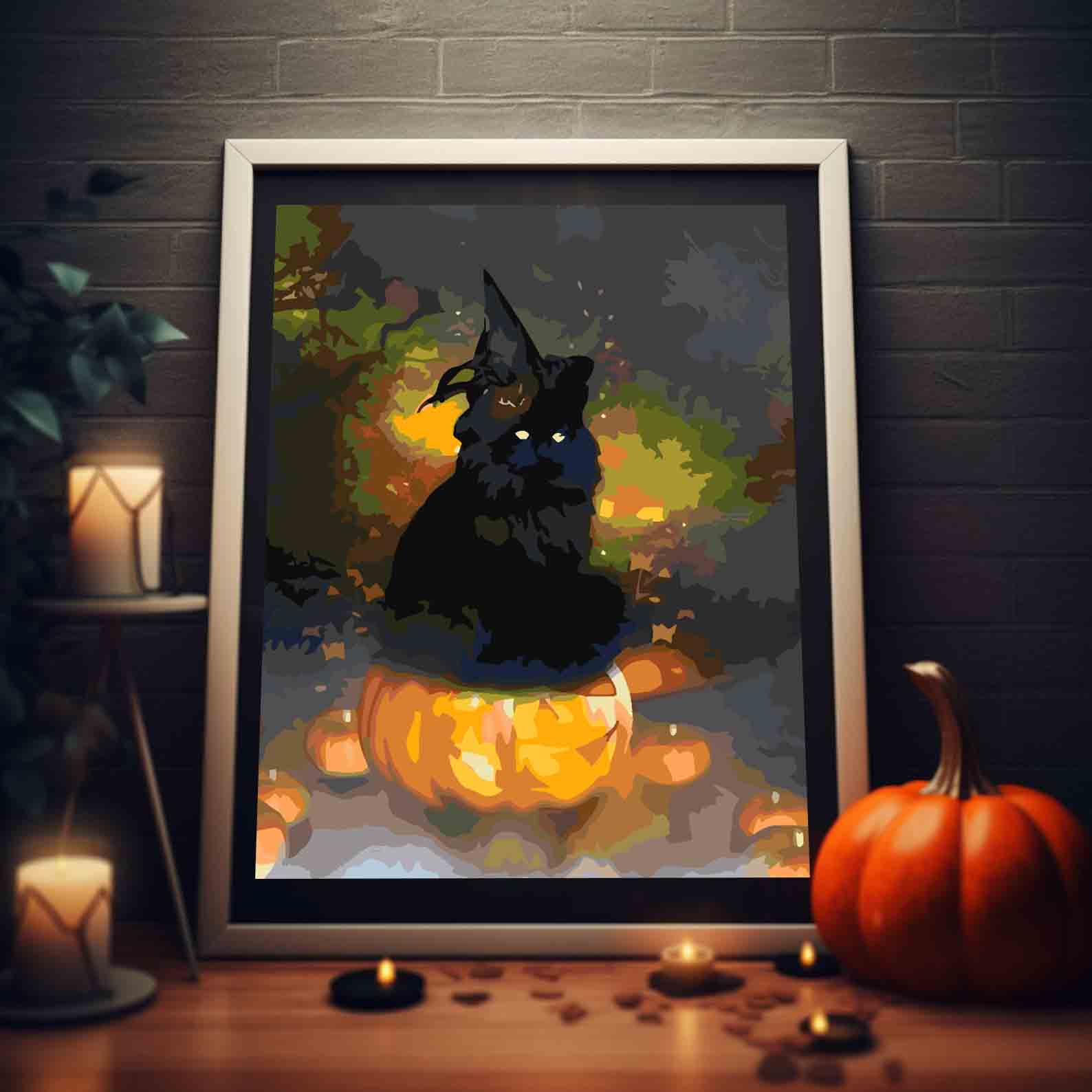 Peinture par numéros - Citrouille et chat d'Halloween 3616