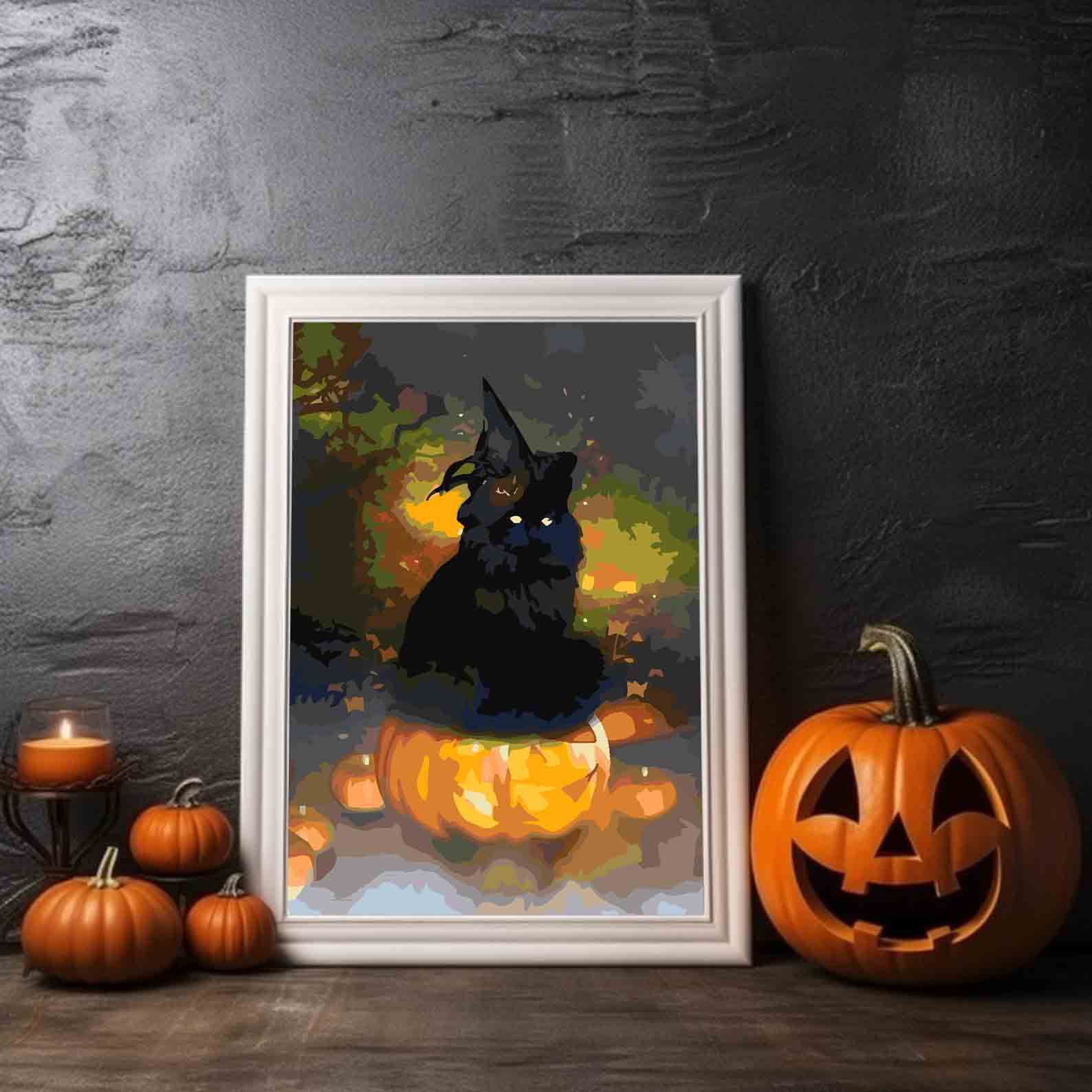 Peinture par numéros - Citrouille et chat d'Halloween 3616