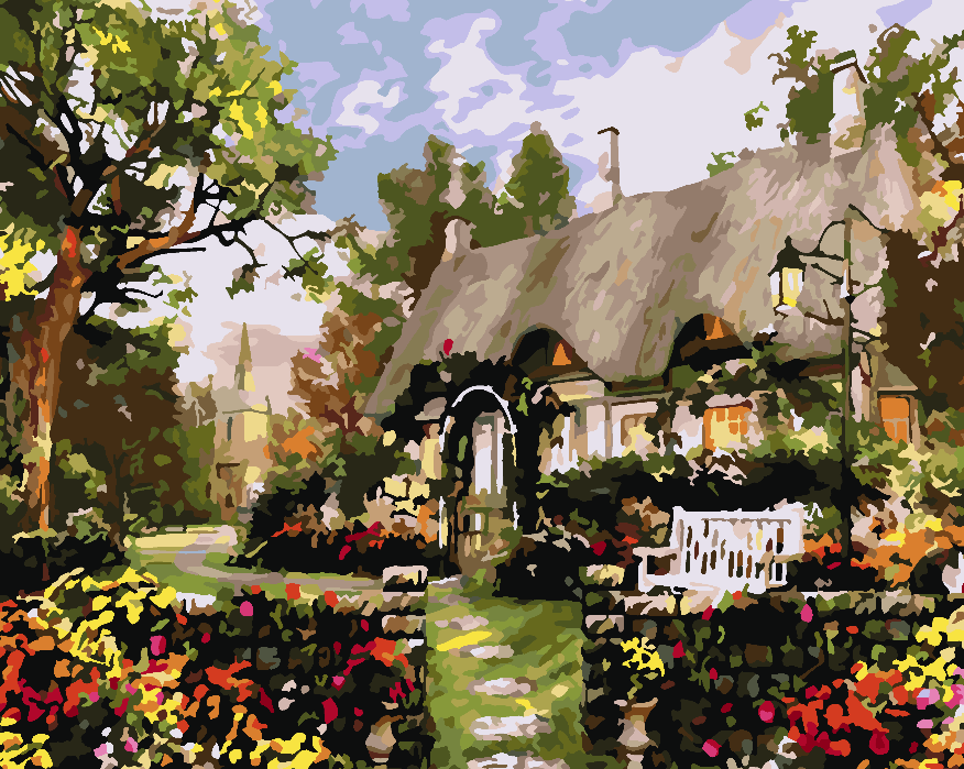 Malen nach Zahlen - Haus mit Blumen 4198