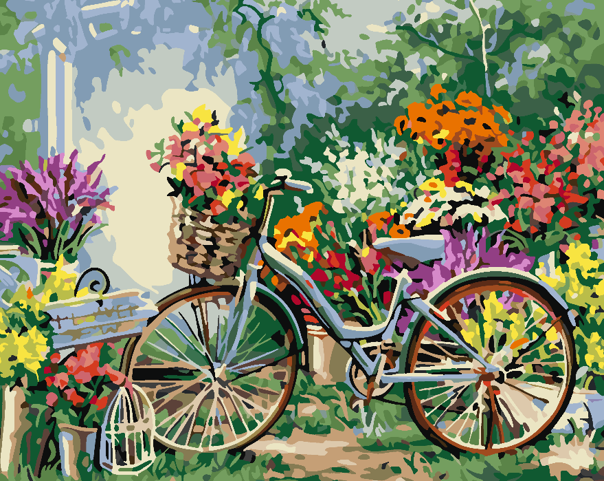 Malen nach Zahlen - Fahrrad mit Blumen 4205