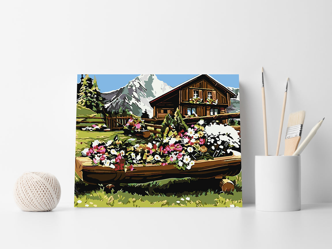 Malen nach Zahlen - Berglandschaft mit Blumen 4210