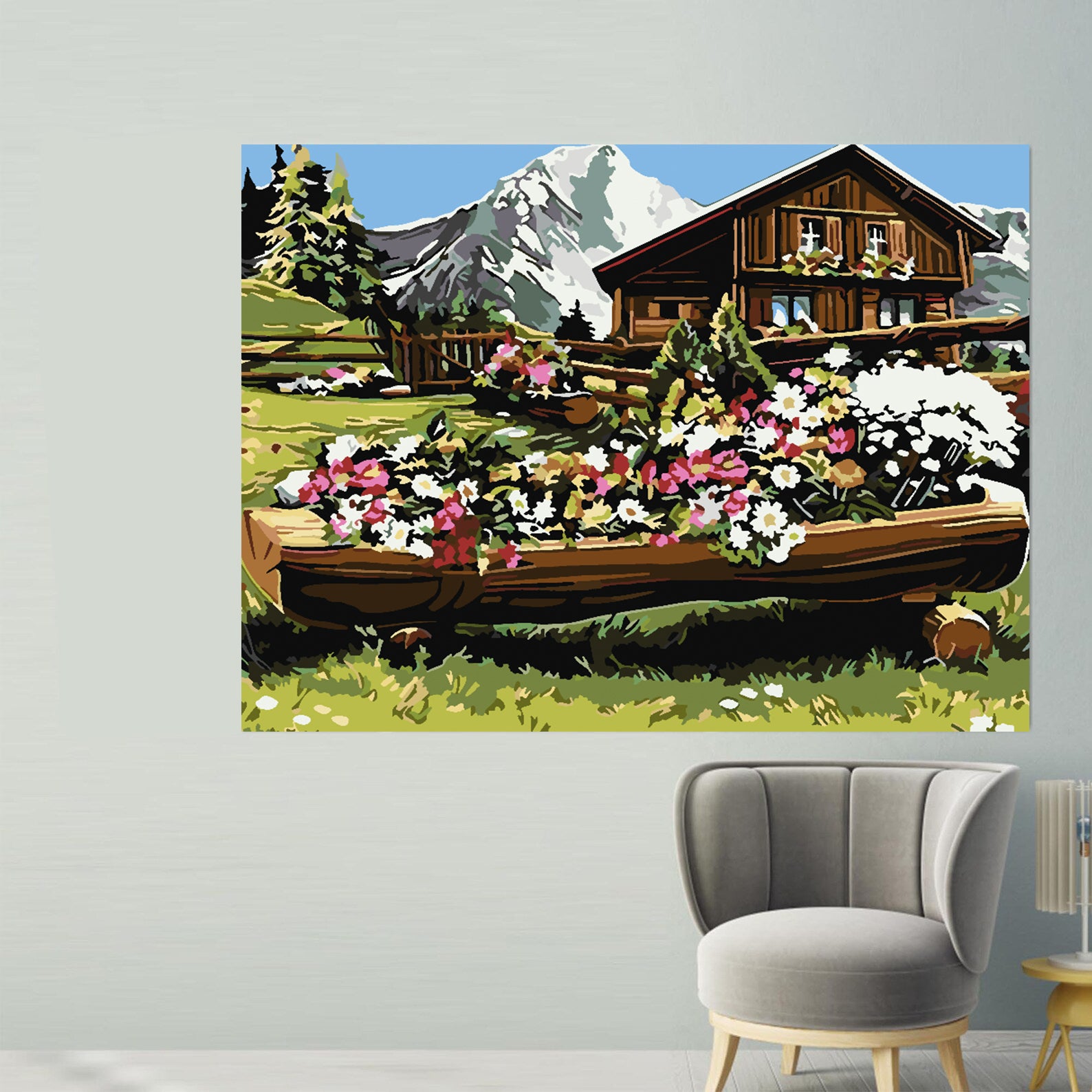 Malen nach Zahlen - Berglandschaft mit Blumen 4210