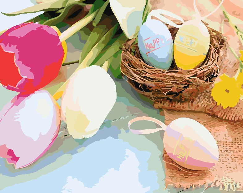 Malen nach Zahlen - Ostereier und Tulpen 4235