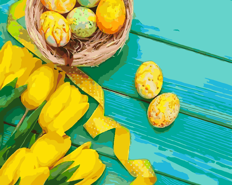 Malen nach Zahlen - Gelbe Tulpen und Ostereier 4238