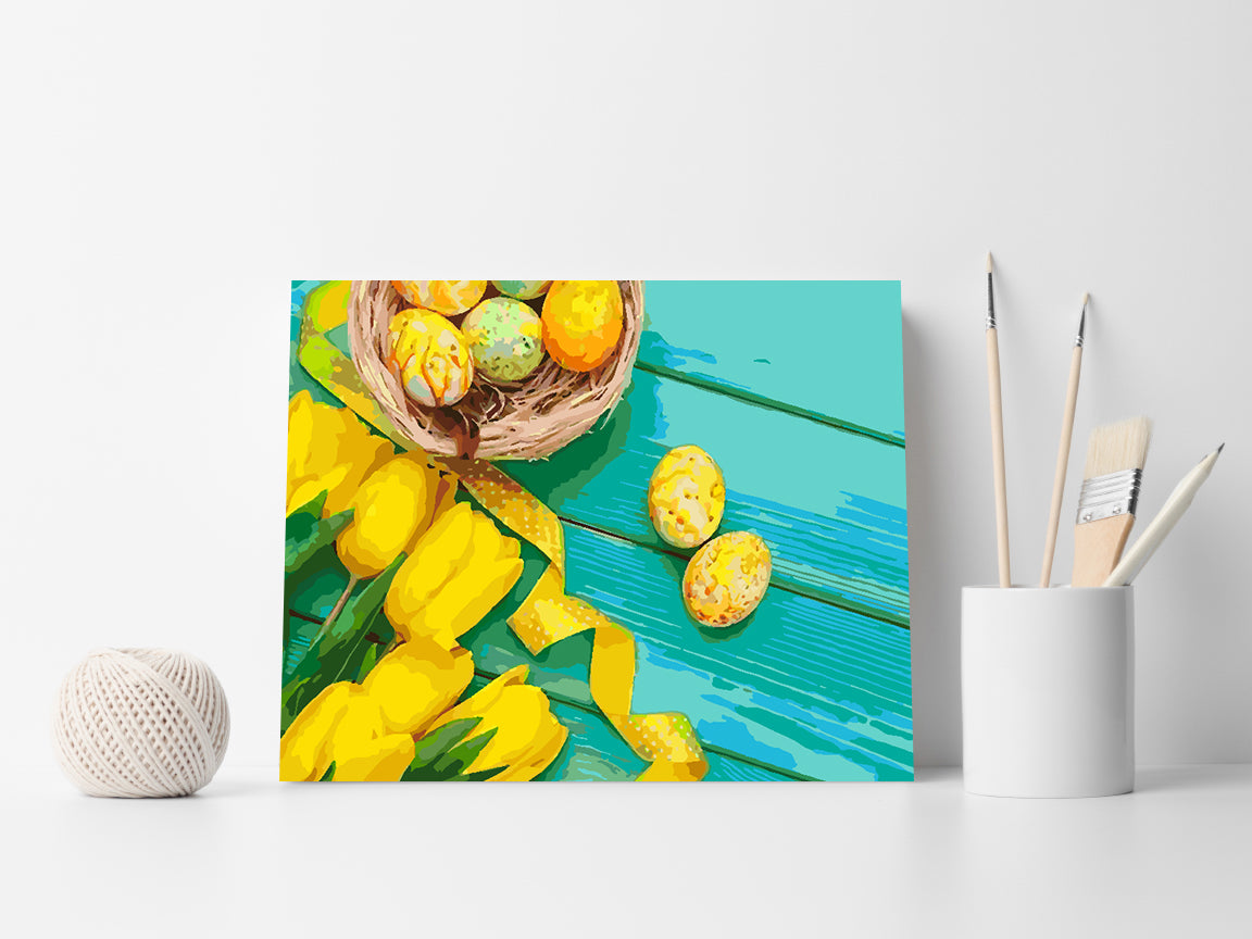 Malen nach Zahlen - Gelbe Tulpen und Ostereier 4238