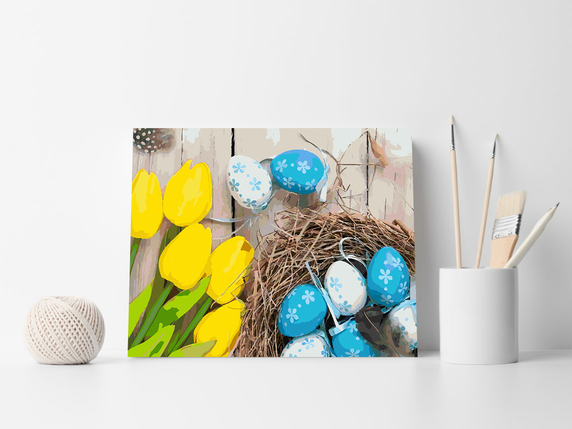 Malen nach Zahlen - Gelbe Tulpen und Ostereier 4240