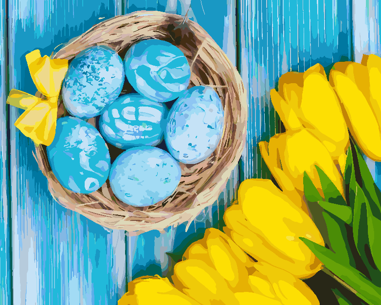 Pictura pe numere - Lalele Galbene și Ouă de Paște 4241