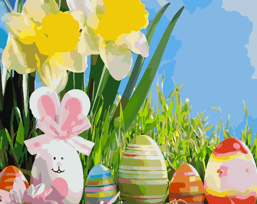 Malen nach Zahlen - Hase mit Ostereiern 4253