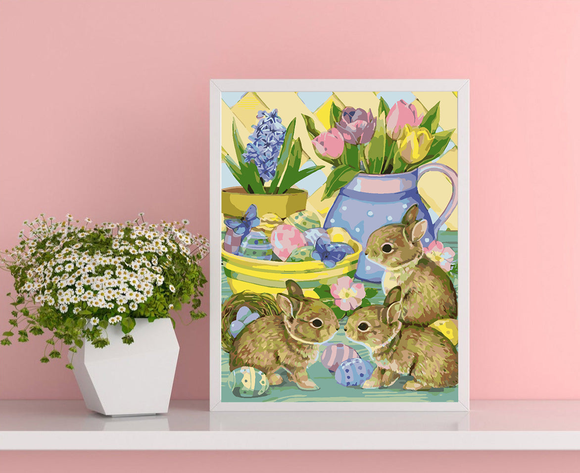 Malen nach Zahlen - Häschen mit Blumen 4264