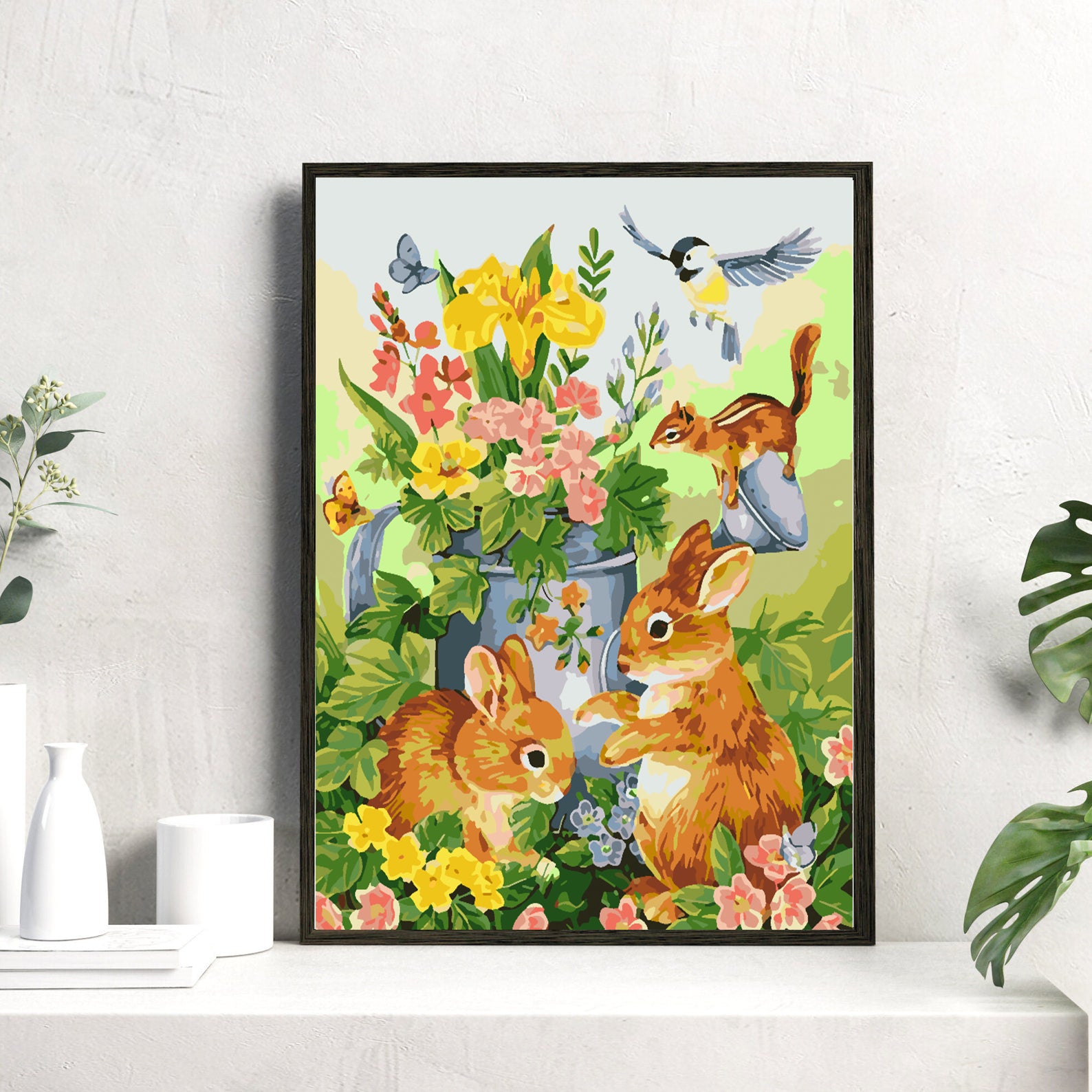 Malen nach Zahlen - Häschen mit Blumen 4266