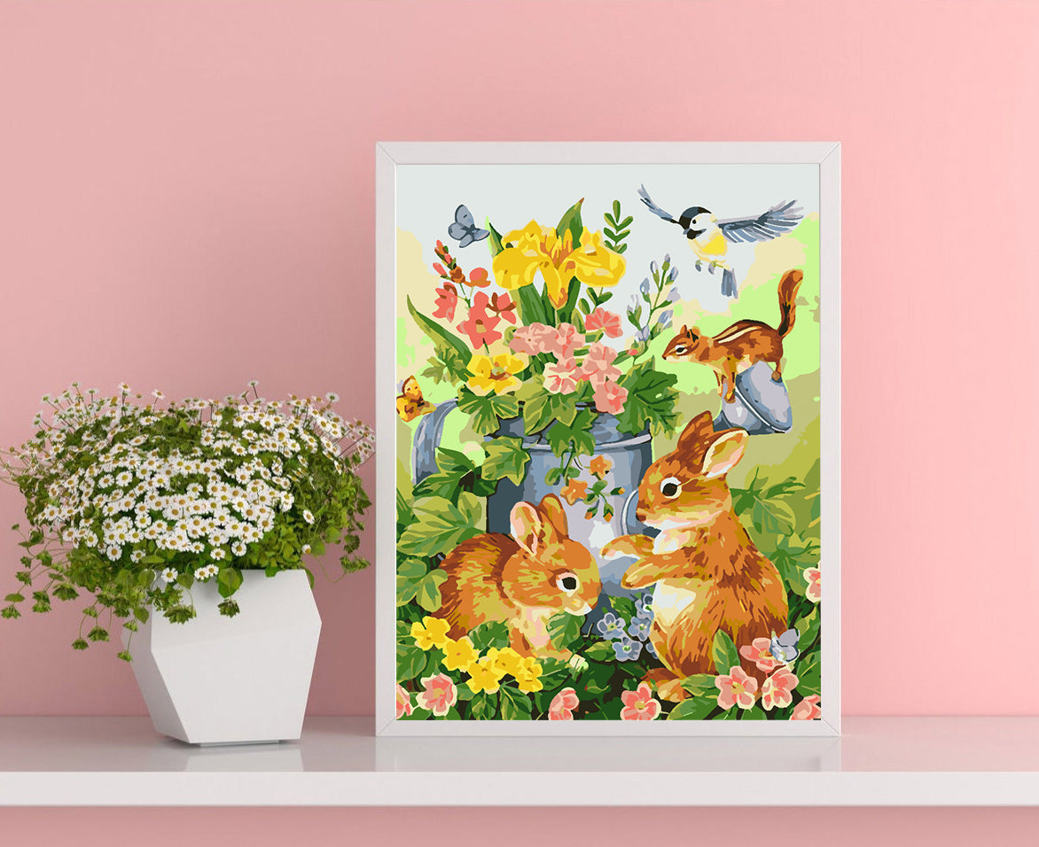 Malen nach Zahlen - Häschen mit Blumen 4266