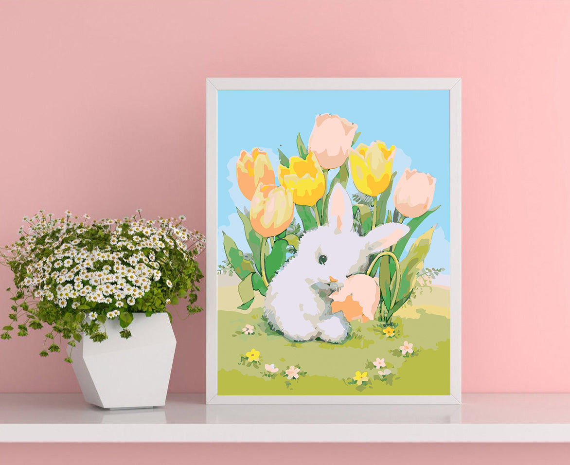 Peinture par numéros - Lapin avec fleurs 4270