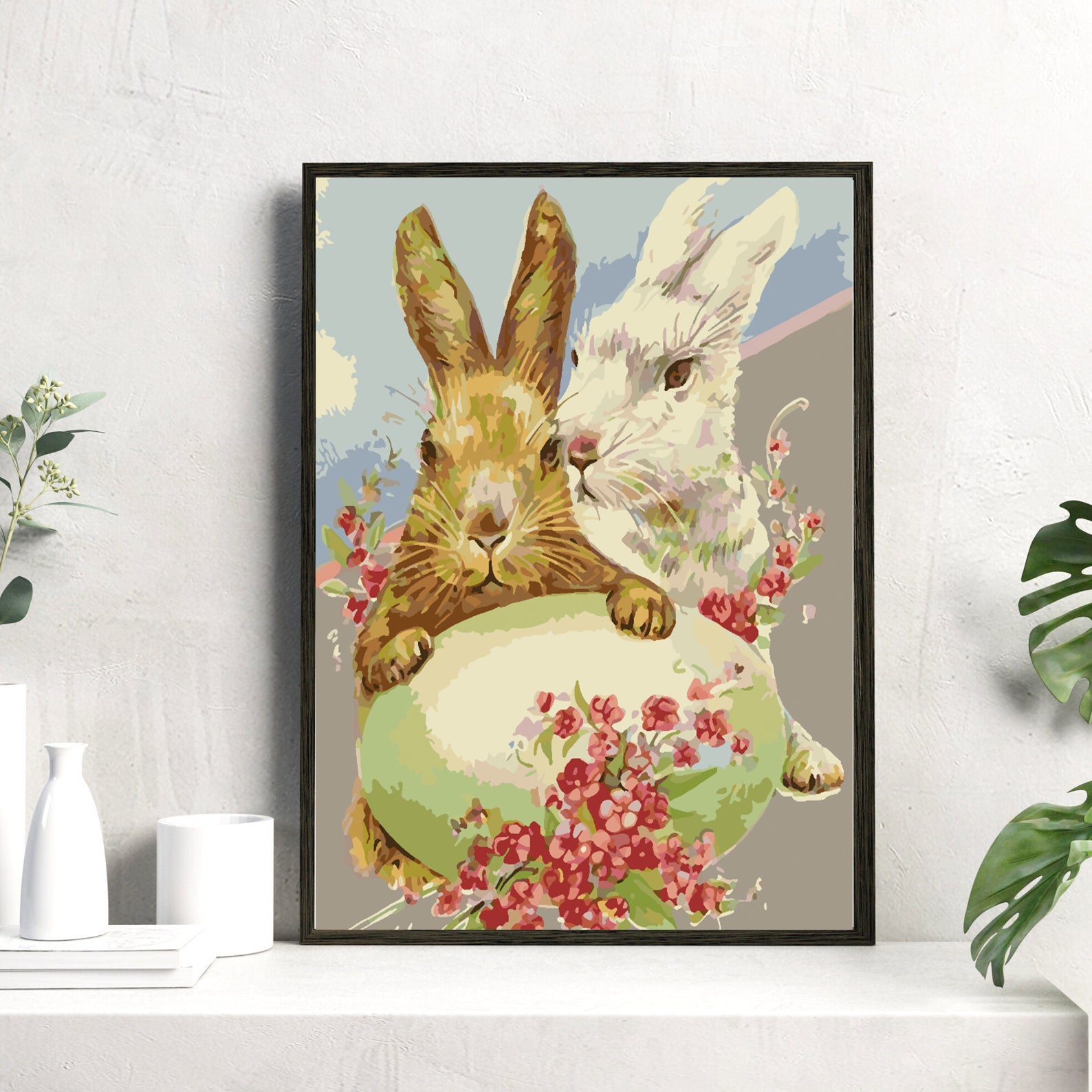 Malen nach Zahlen - Häschen mit Blumen 4280