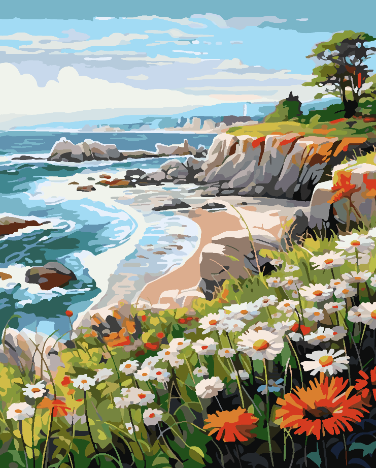 Malen nach Zahlen - Landschaft mit Blumen 4318