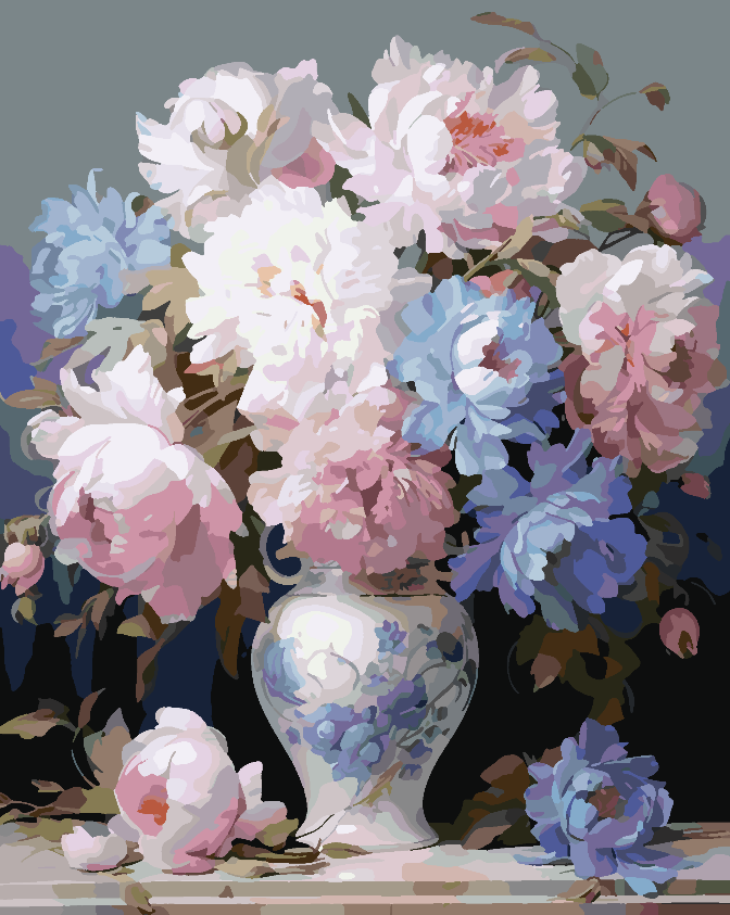 Malen nach Zahlen - Rosa und blaue Blumen 4322