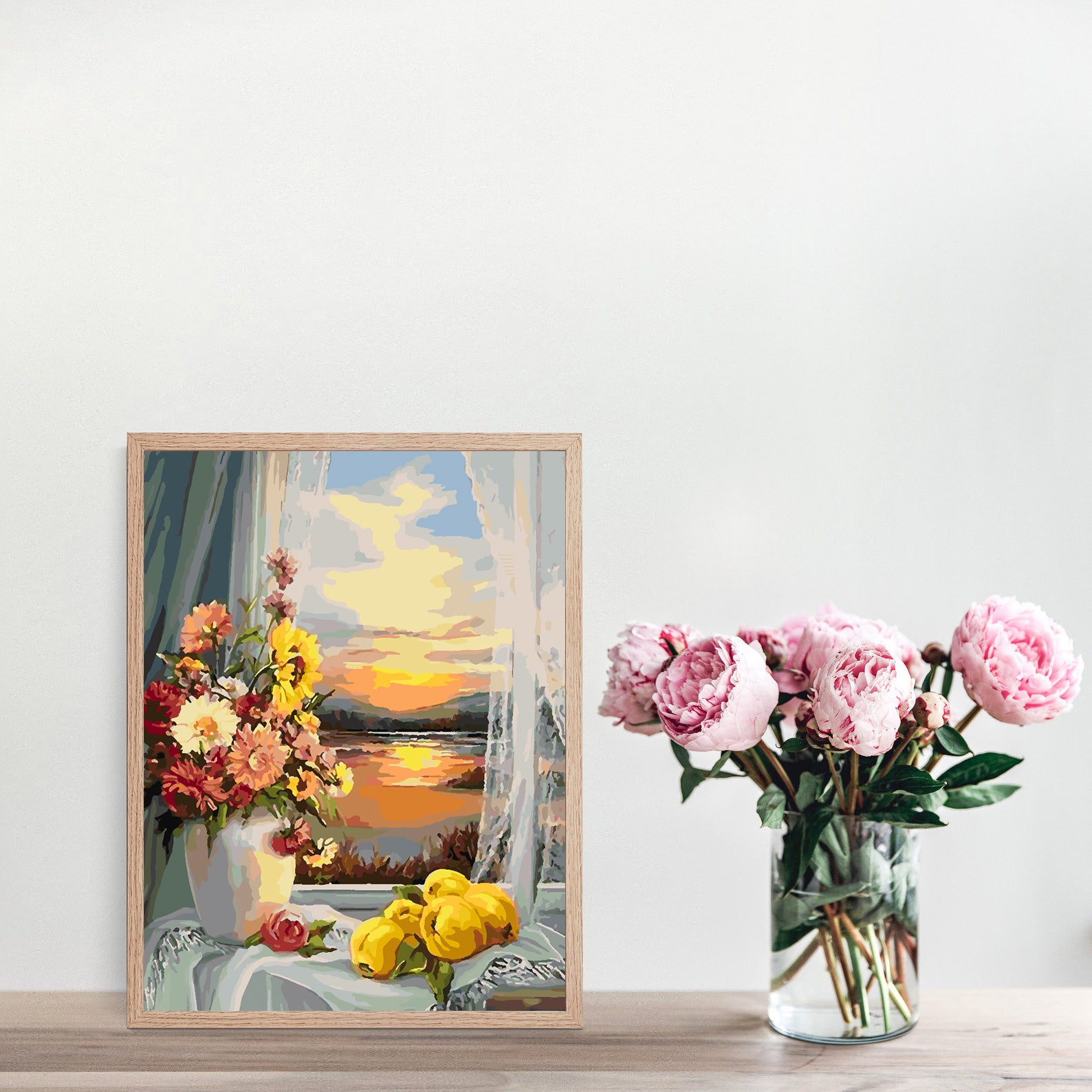 Malen nach Zahlen - Blumen in einer Vase und Sonnenuntergang 4332