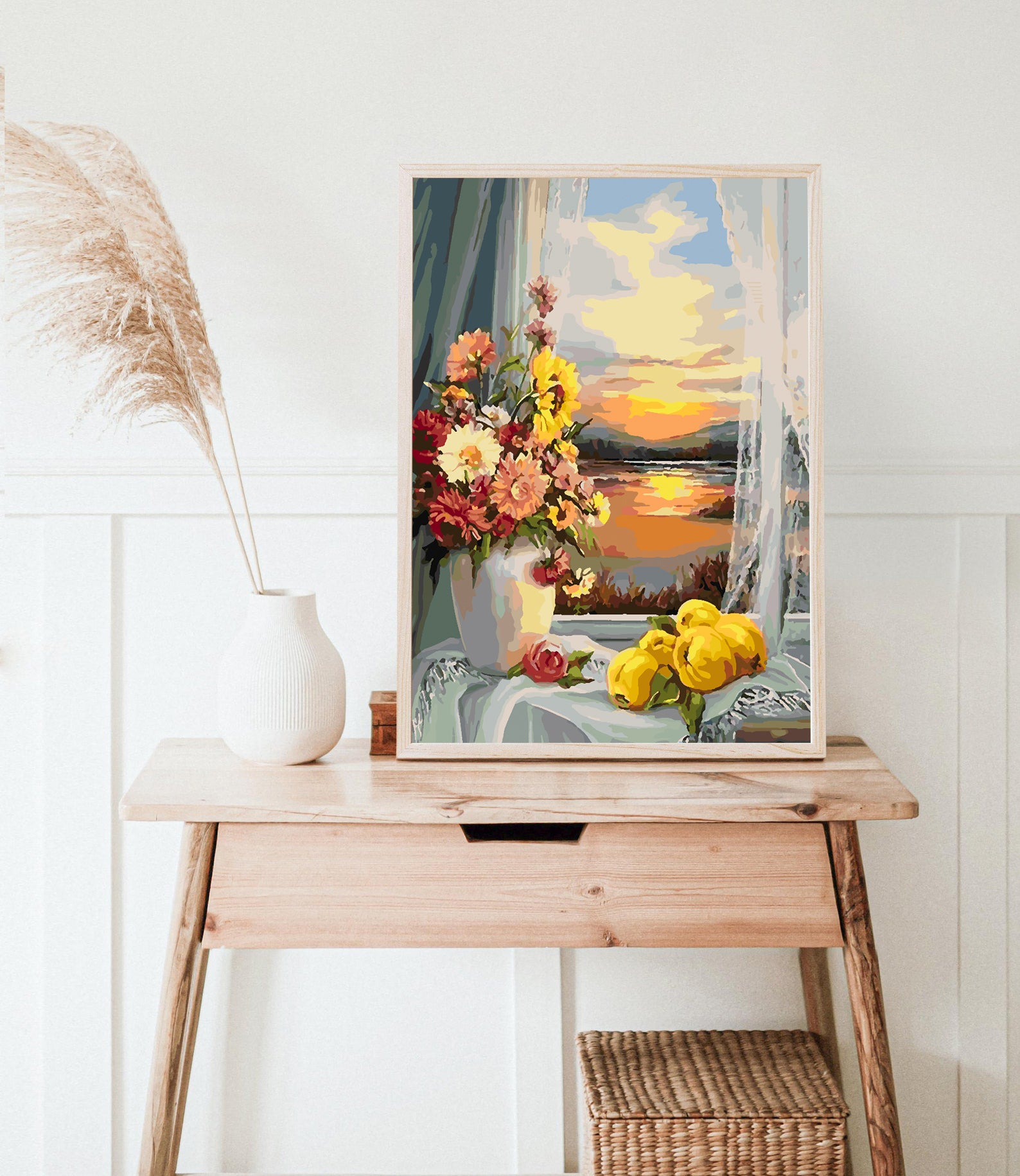Malen nach Zahlen - Blumen in einer Vase und Sonnenuntergang 4332