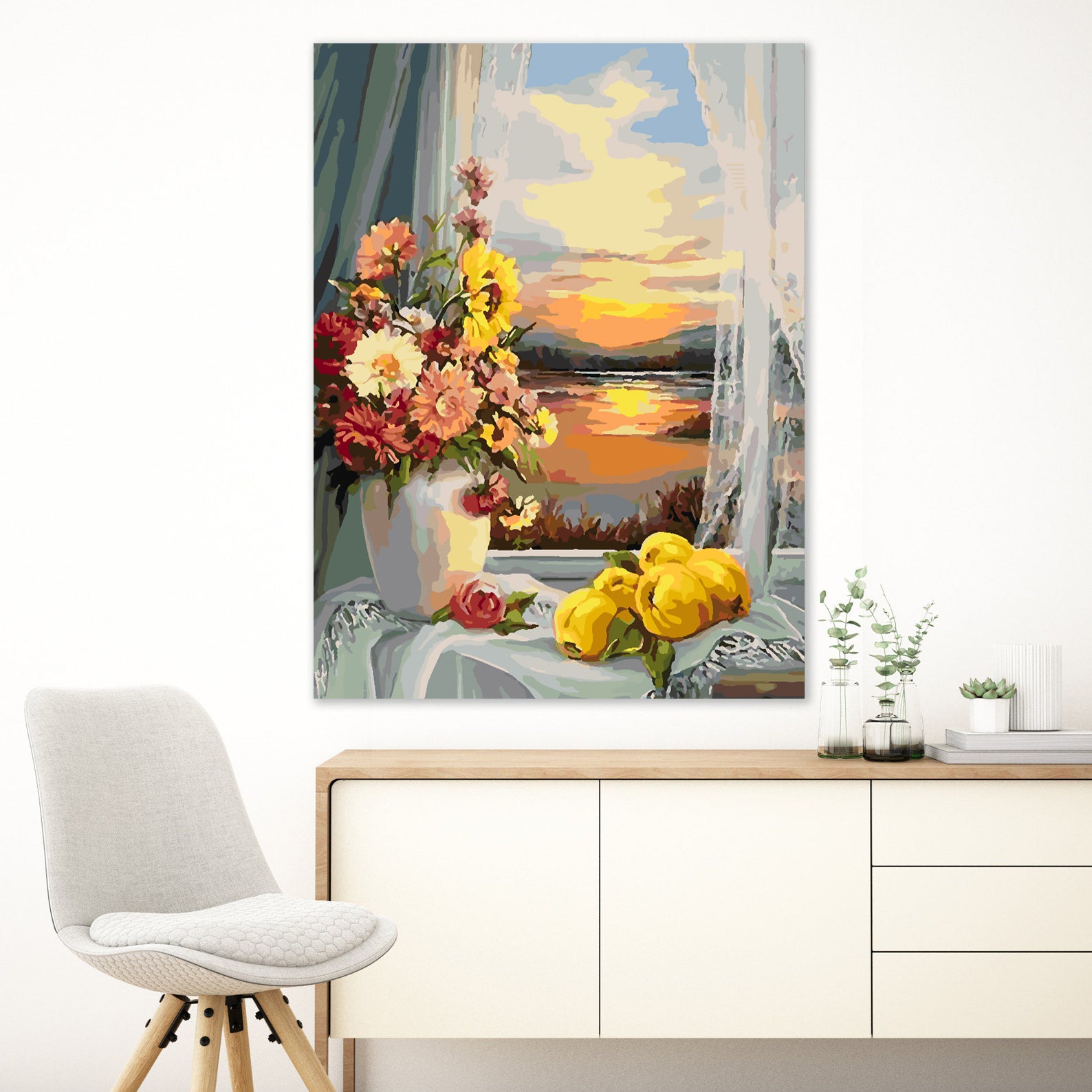 Malen nach Zahlen - Blumen in einer Vase und Sonnenuntergang 4332