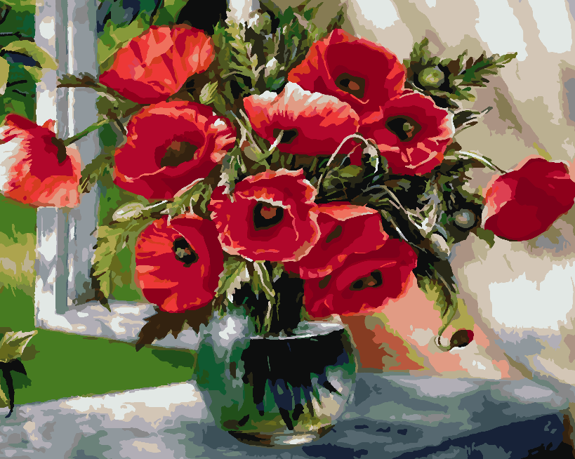 Malen nach Zahlen - Rote Blumen in Vase 4339