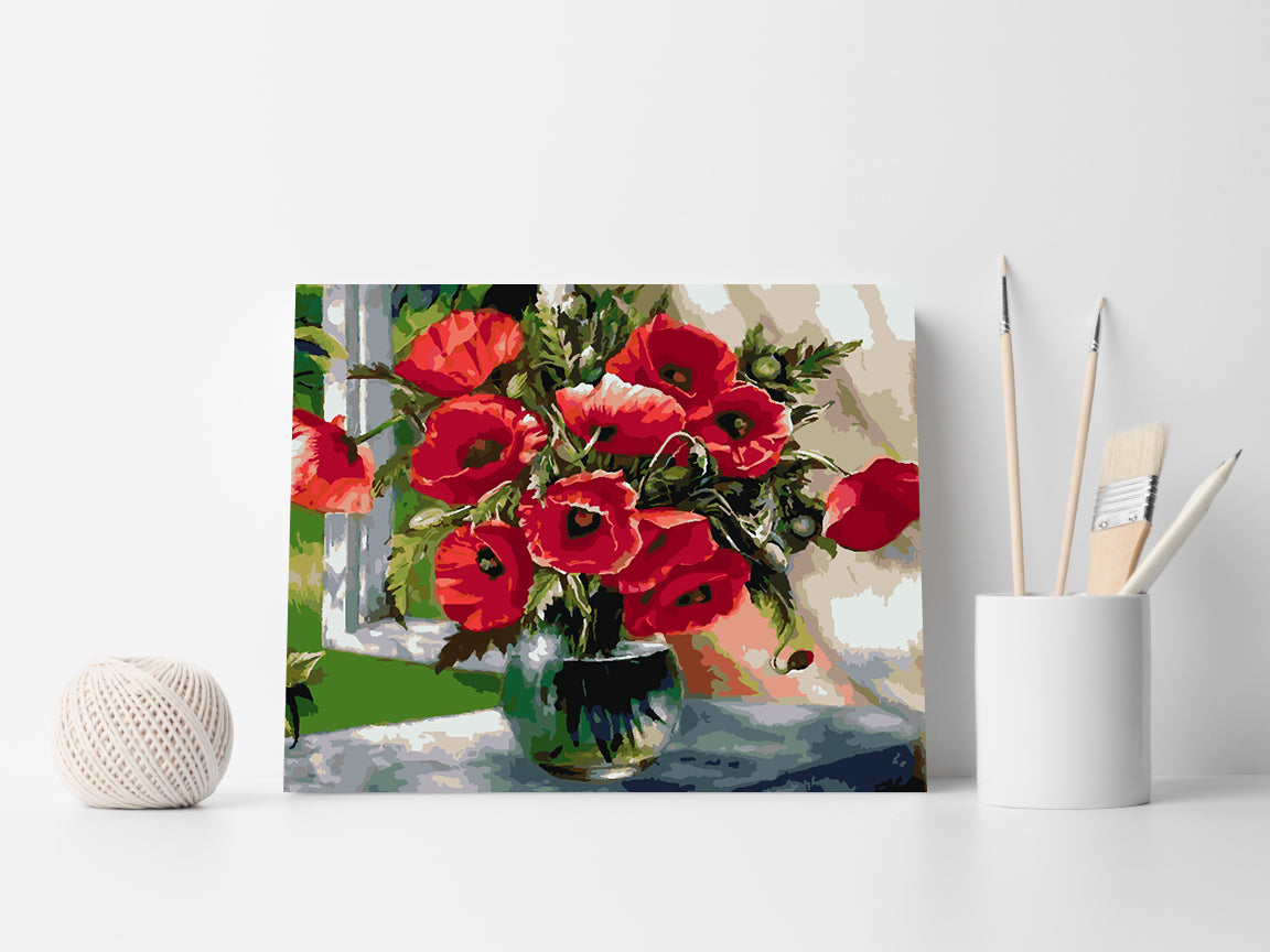 Malen nach Zahlen - Rote Blumen in Vase 4339