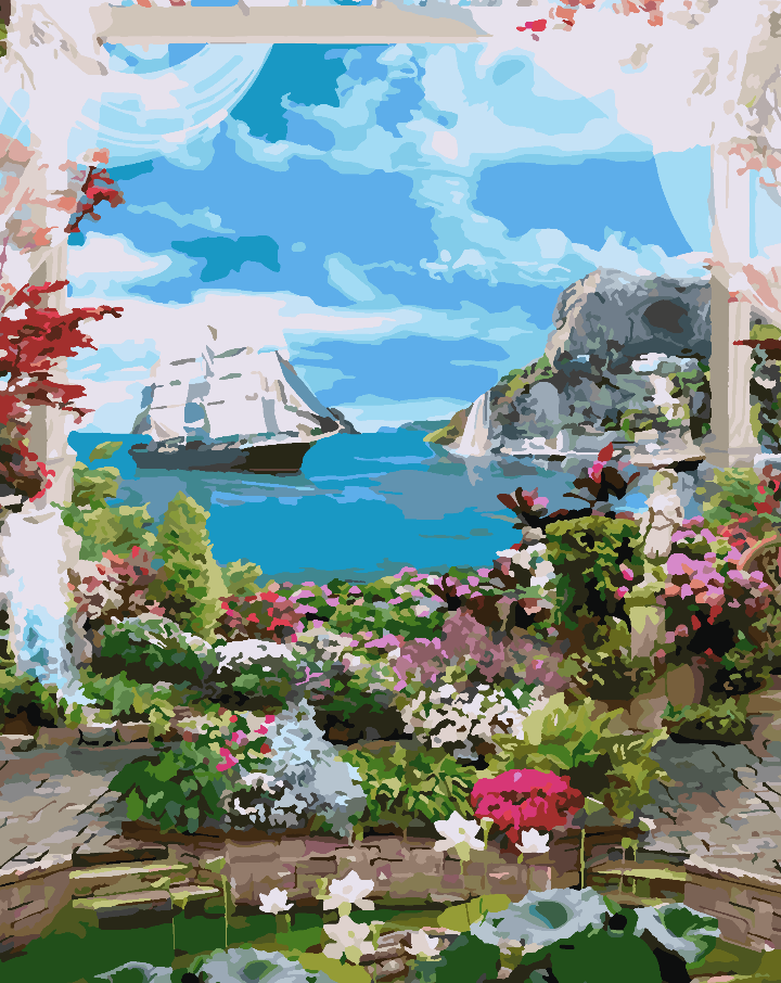 Malen nach Zahlen - Landschaftsboot auf See 4366